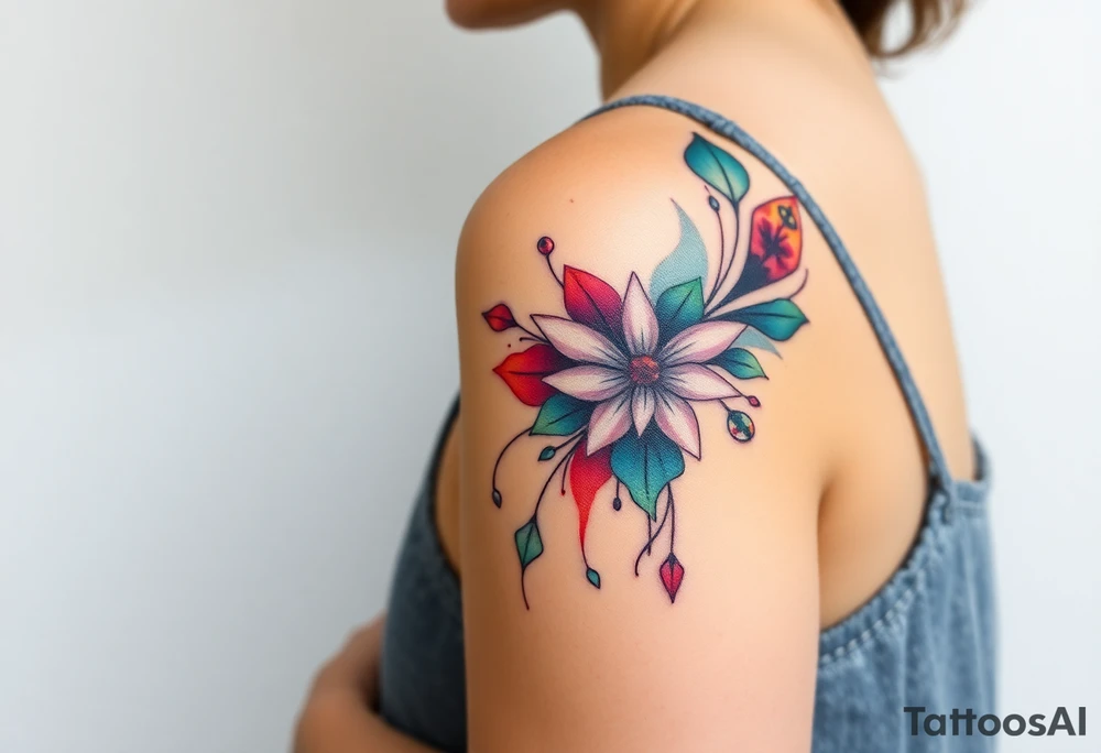 A tatuagem deve expressar força, liberdade e conexão com a multiplicidade da vida, incorporando elementos abstratos e fluidos, com linhas que sugiram movimento e transformação contínua. Evite clichês e busque um design original e significativo. Utilize técnicas de miimalismo, pontilhismo e aquarela. tattoo idea