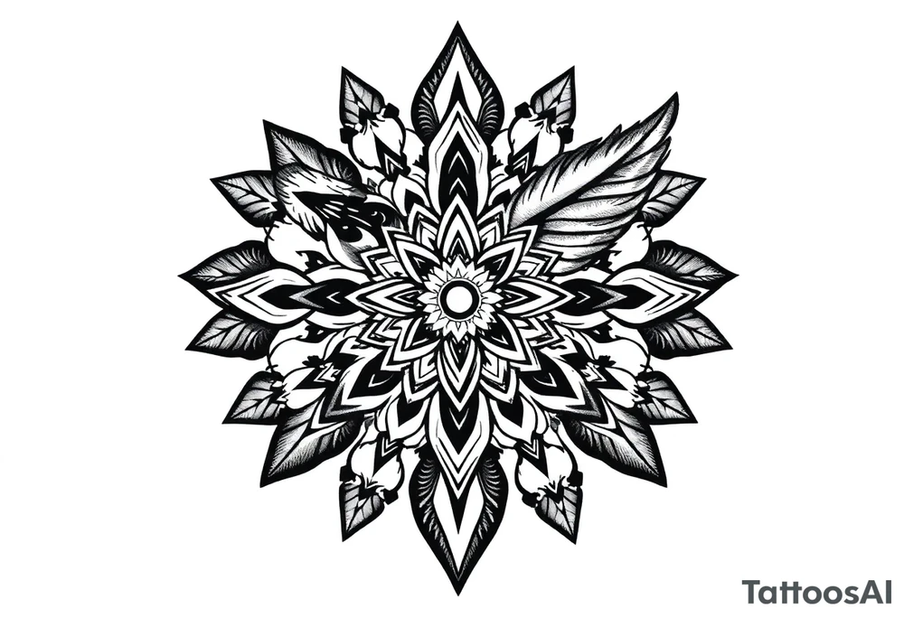 big spiritual feather indian mandala shaman tattoo idea
