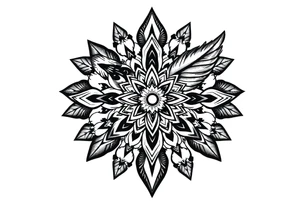 big spiritual feather indian mandala shaman tattoo idea