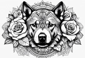 Quero uma manga com um relógio  de bolso, 3 rosas, as patas de um cão  e tudo com um fundo em tribal tattoo idea