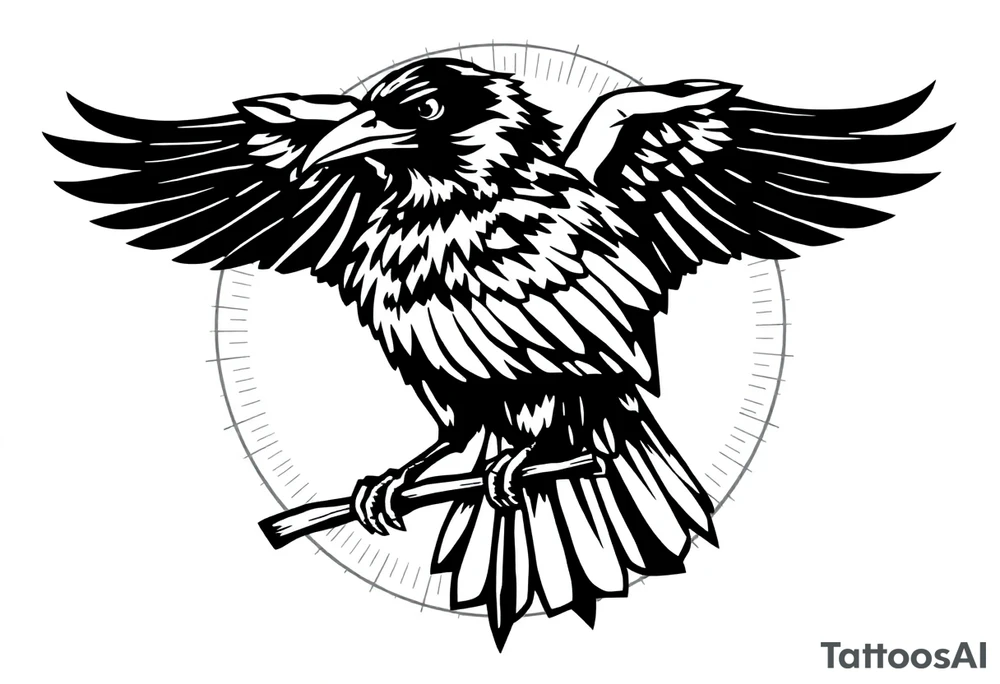 Geometric Perched Raven with linework around it. tattoo idea