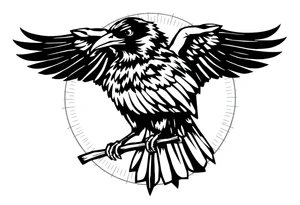 Geometric Perched Raven with linework around it. tattoo idea