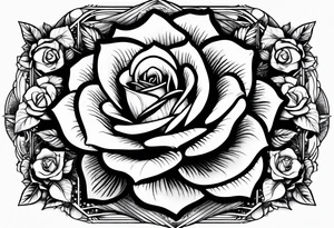 Tesseract with a field of roses and stars around it tattoo idea