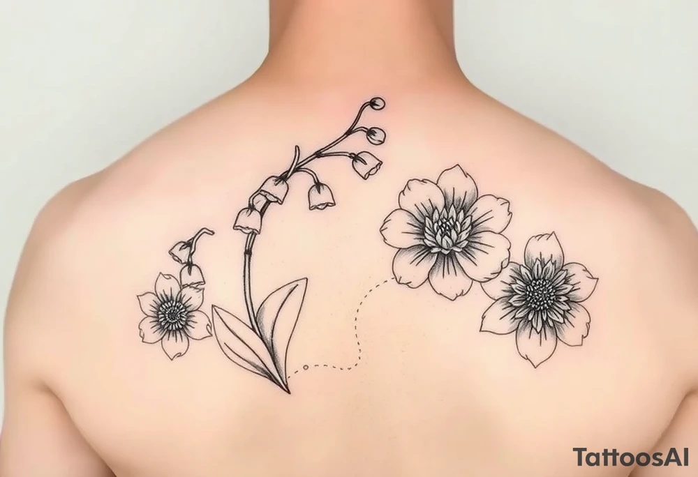 lily of the valley, marigold, and chrysanthemum tattoo idea