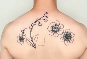 lily of the valley, marigold, and chrysanthemum tattoo idea
