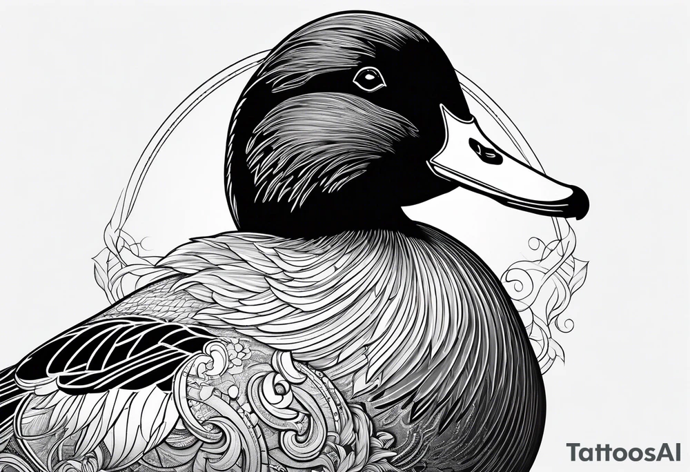 Dabbling Duck wearing a small jacket that says "XRP" on it tattoo idea