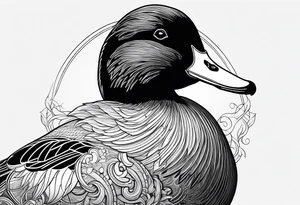 Dabbling Duck wearing a small jacket that says "XRP" on it tattoo idea