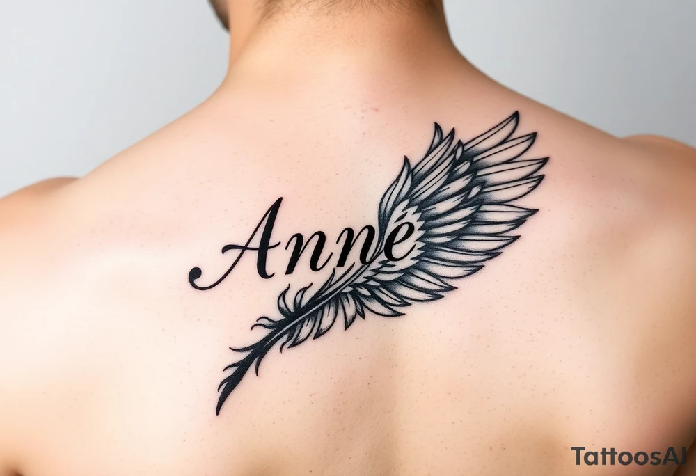 the name Anne in a phoenix feather tattoo idea