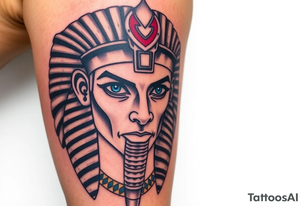 An Egyptian king with blue Eyes(only red , blue and black are possible colors) tattoo idea