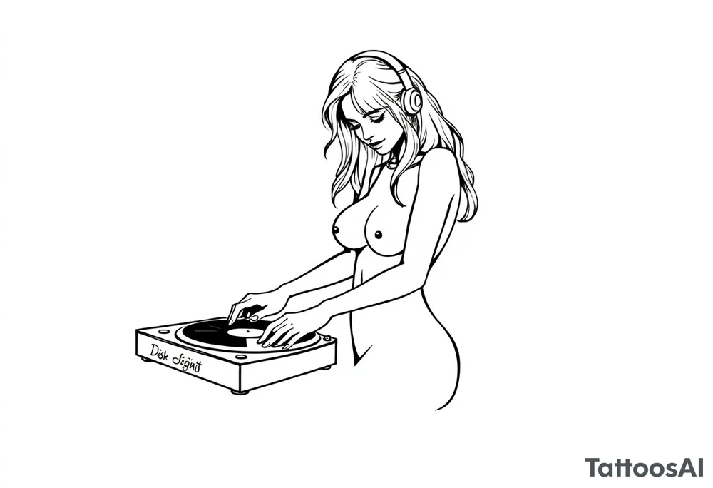 disk jockeying, naked girl, drugs tattoo idea