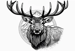 bull elk with mountain landscape in the background tattoo idea