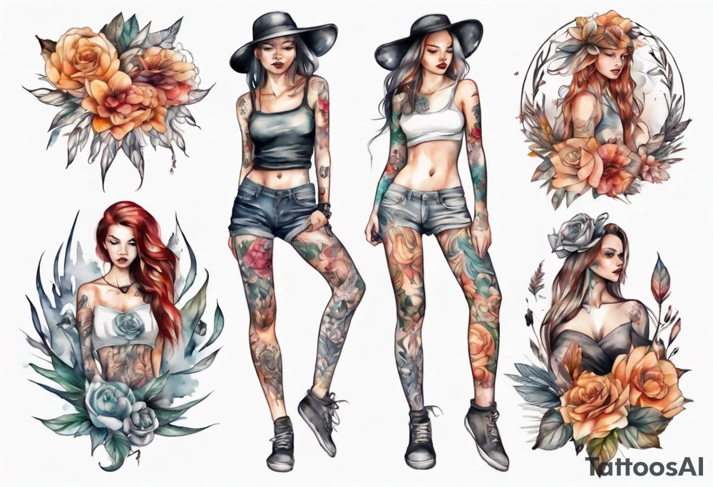 Sexy girl full body tattoo idea