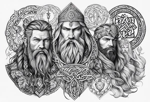 Nordic gods with runes and knots tattoo idea