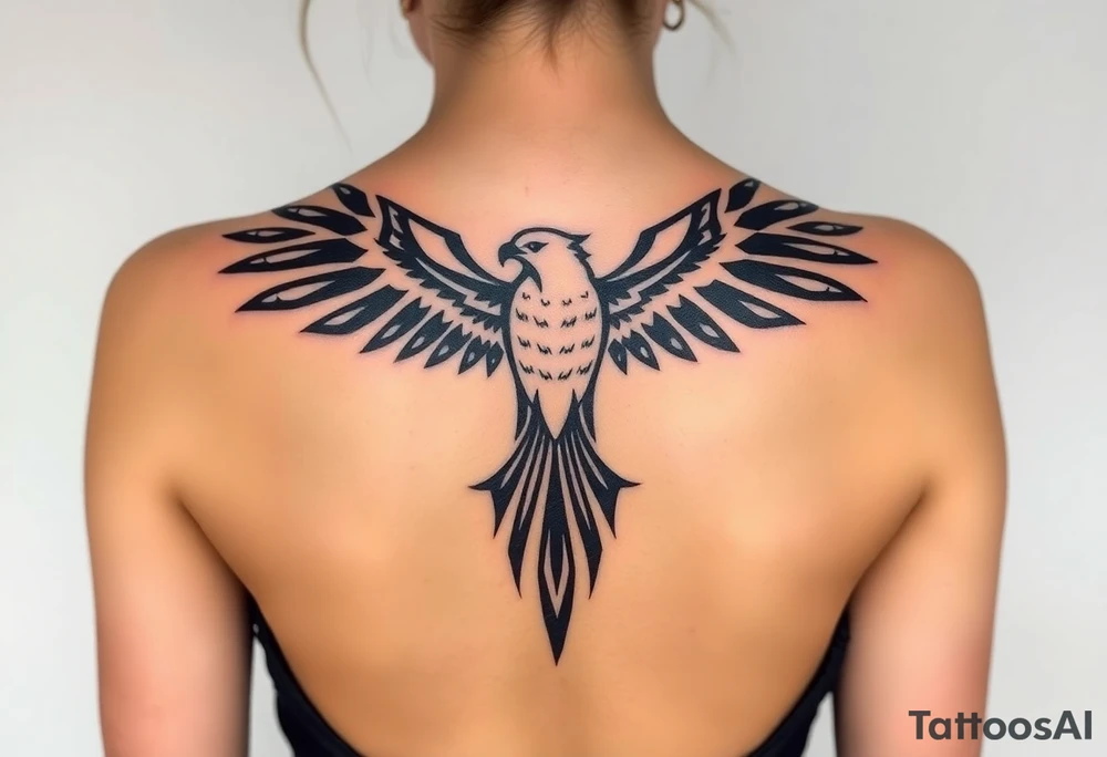 tribal hawk silhouette on below of knee cap tattoo idea