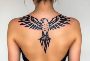 tribal hawk silhouette on below of knee cap tattoo idea