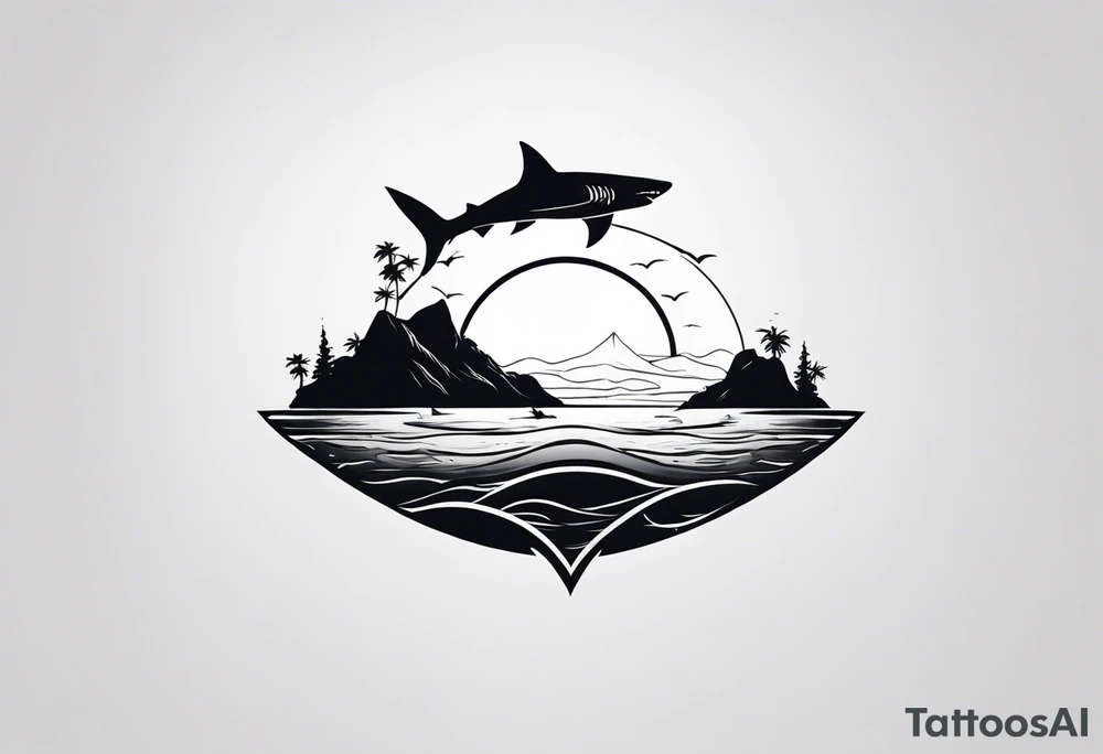 shape of a shark circling an island tattoo idea