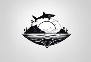 shape of a shark circling an island tattoo idea