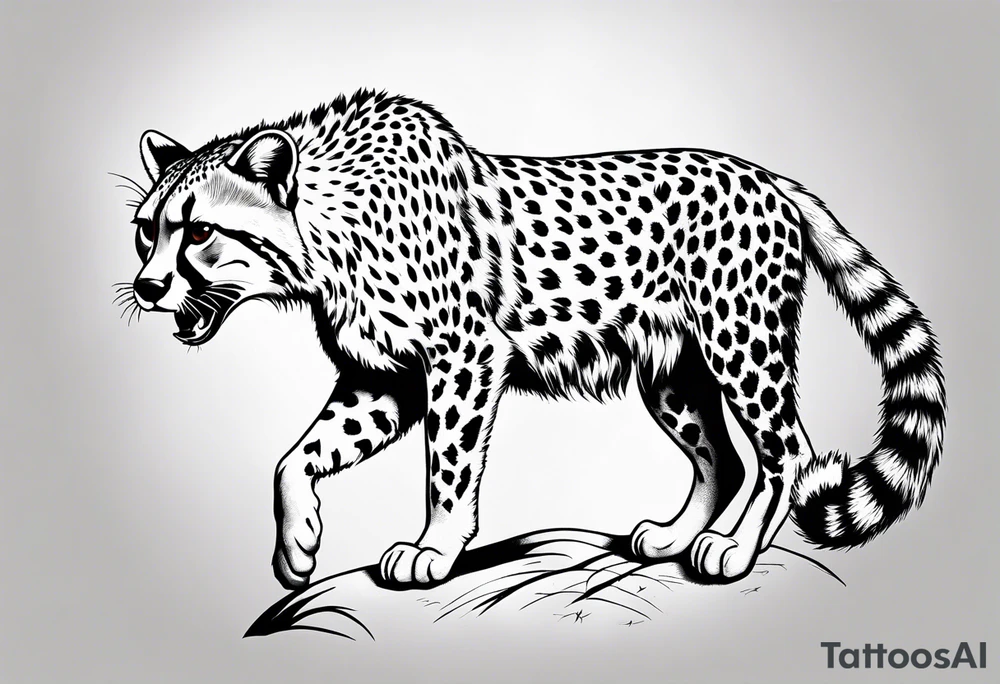 full body cheetah and also raccoon climbing on cheetah tattoo idea