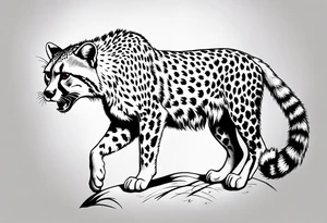 full body cheetah and also raccoon climbing on cheetah tattoo idea