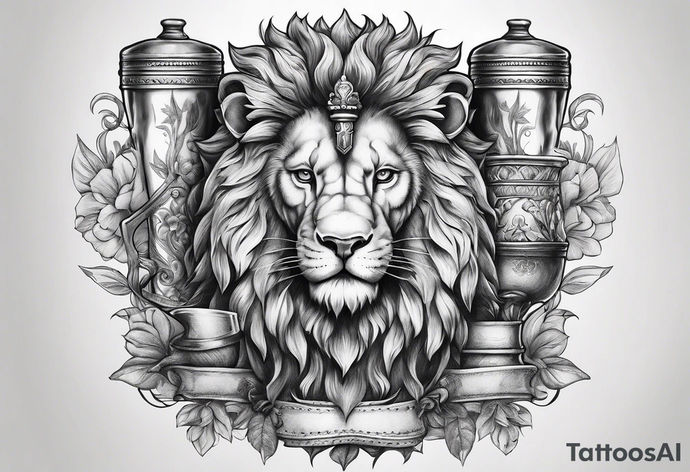 Dutch lion with sword in one hand and a beaker in the other tattoo idea