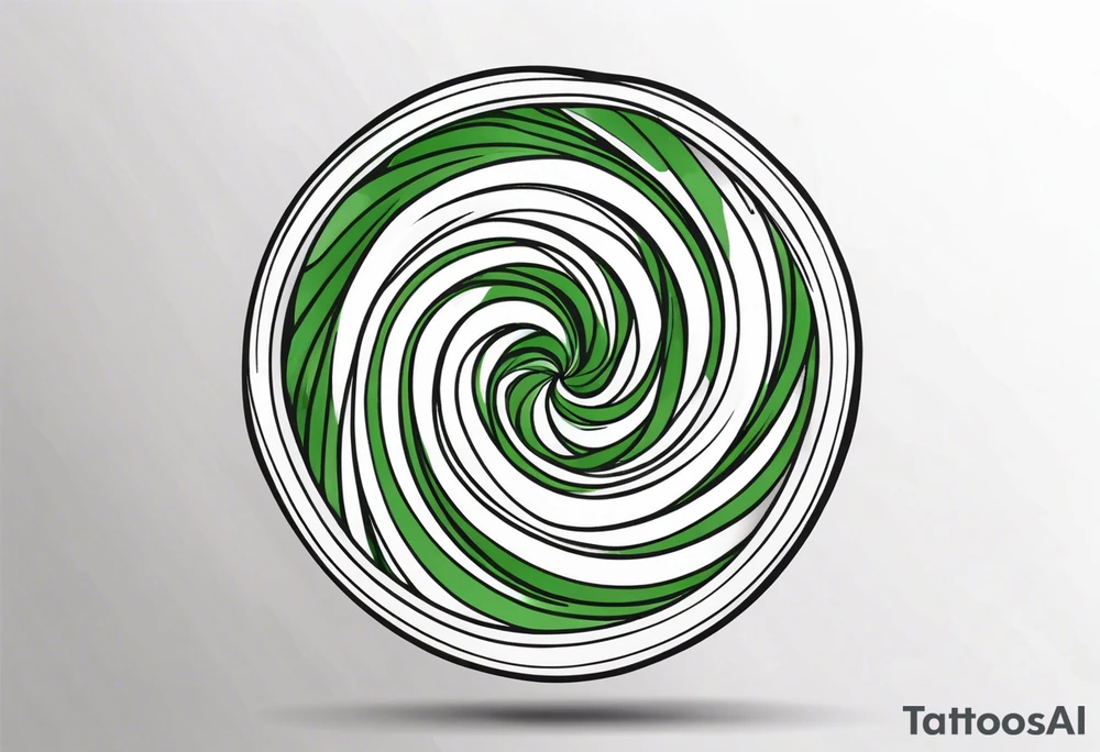 a small round candy in a twist wrapper. green and white swirl tattoo idea