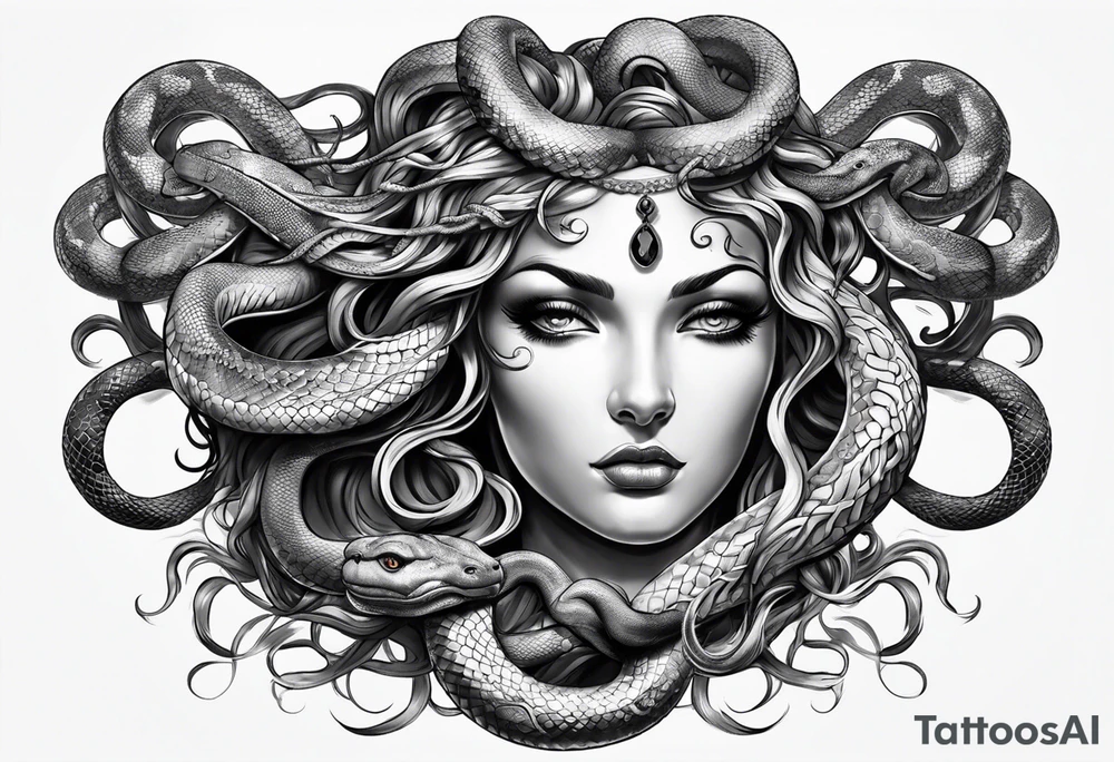 Medusa with stone eyes and snakes for hair tattoo idea