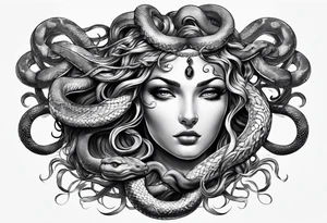 Medusa with stone eyes and snakes for hair tattoo idea