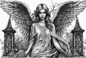 Angel of death in a creepy cemetery tattoo idea