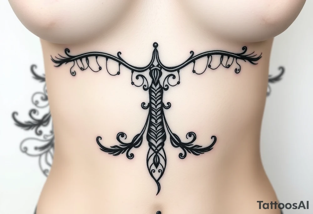 detailed library scales with detail in background tattoo idea