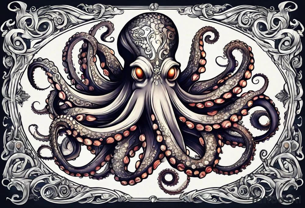 large and long octopus with multiple tentacles and suckers  that would be designed to drape around an arm tattoo idea