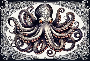 large and long octopus with multiple tentacles and suckers  that would be designed to drape around an arm tattoo idea