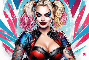 Harley Quinn sitting full body Margot Robbie tattoo idea