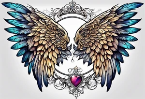 beautiful angel wings. with flilgree in the background tattoo idea