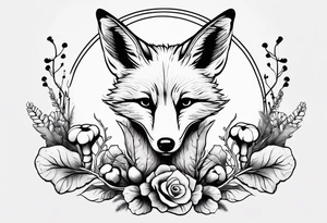 Dear fox skeleton with mushrooms growing out of it, simplistic tattoo idea
