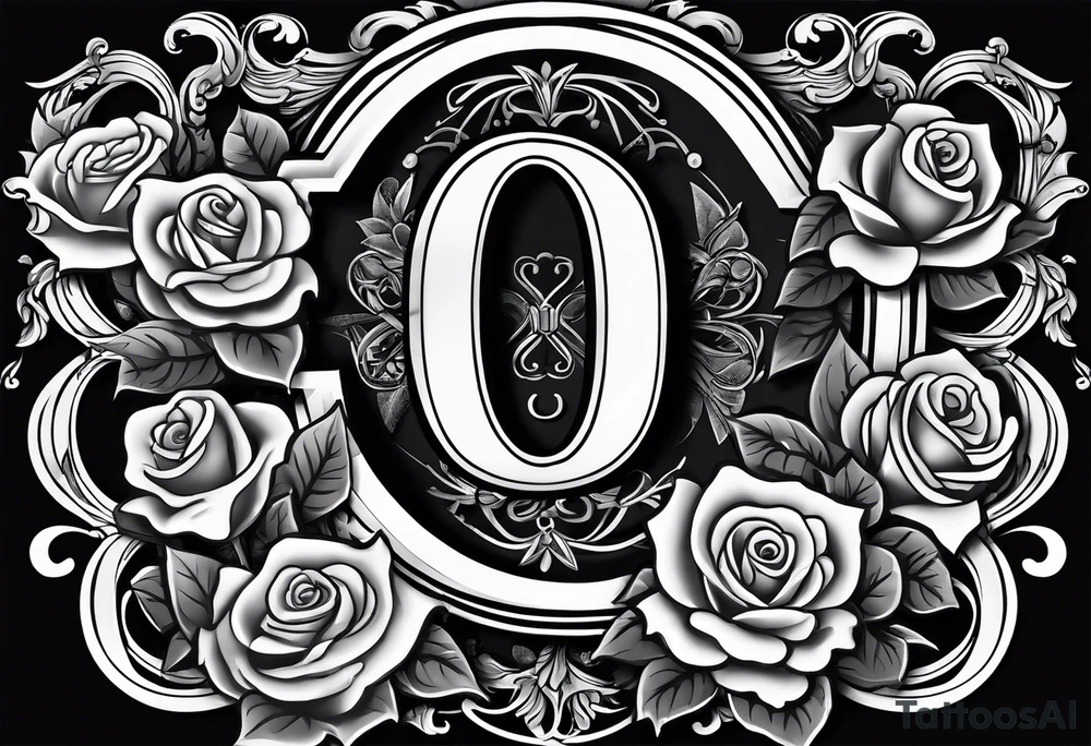 the name rocker in football style letters . the letter O replaced with a black out rose. tattoo idea
