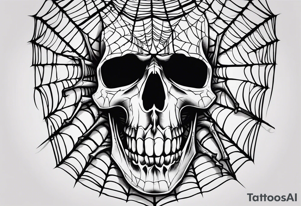 Skull on spider web that says “death before dishonour” on forehead with spiders dropping down to it tattoo idea