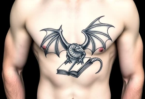 arm sleeve, fantasy, incorporates existing small tattoo of a dragon flying out of a book located just above the back of the elbow, Dungeons and Dragons, Warcraft, Lord of the Rings,Forgotten Realms tattoo idea