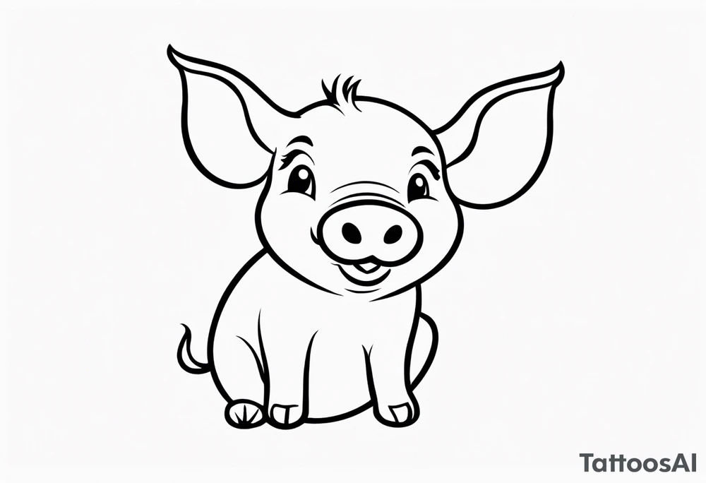 very cute happy piglet with small ears.
outline only.
black and white only.
only show the piglet. no extra lines or decoration.
no black shading.
draw only with very thin lines (1px)

should look like a tattoo that will only take 5 minutes to draw tattoo idea