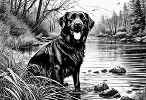 My dog Duke passed away and he loved trying to get sticks off the bottom of the creek tattoo idea