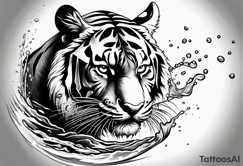 minimalist tiger splashing paw into water tattoo idea