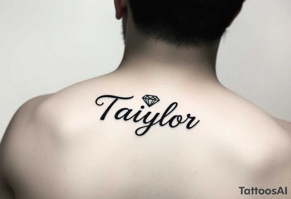 The name Taiylor spelled horizontal with the O as a diamond ring behind the ear tattoo tattoo idea