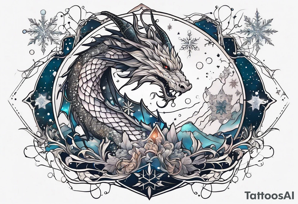Constellation, dragon, snowflake tattoo idea