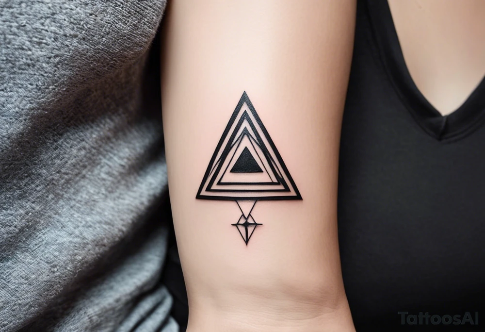 veey Minimalistic tattoo that will have three simple filled in shapes placed in a triangle formation. The top shape will be a geometric heart that symbolizes health. The bottom left will have a compass rose as a symbol for purpose. The bottom right will have three circles placed in a triangle formation to symbolize family. Tattoo should be minimalist with just the shapes filled in and no ornaments tattoo idea