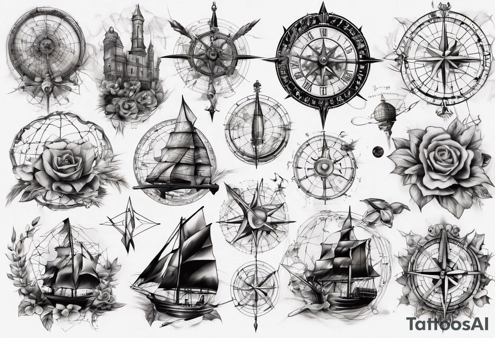 Landkarte mit koordinatennetz, im alten pergamentstyle tattoo idea