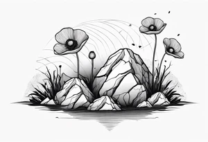 poppy growing out of boulder with roots enveloping rock in love tattoo idea