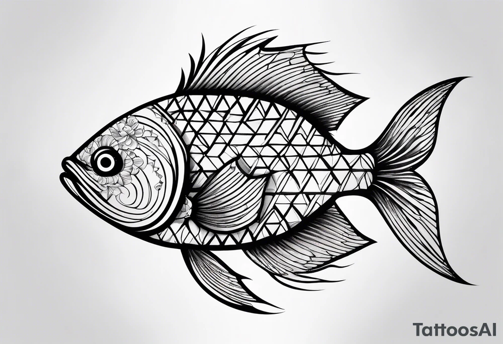 Diamond pattern shapes negative space fish tattoo idea