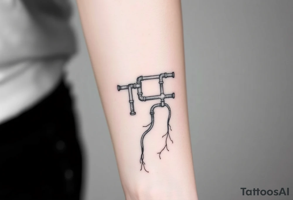 wide System of pipes that transitions and transforms at the end into thick, widespread
veins of forearm tattoo idea