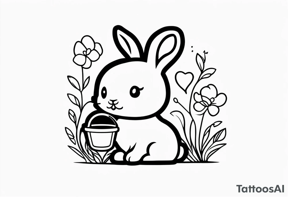 Side view outline of bunny with heart and honey pot minimalistic tattoo tattoo idea