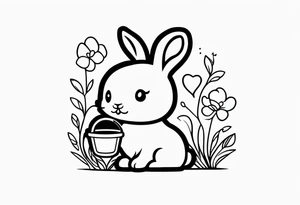 Side view outline of bunny with heart and honey pot minimalistic tattoo tattoo idea