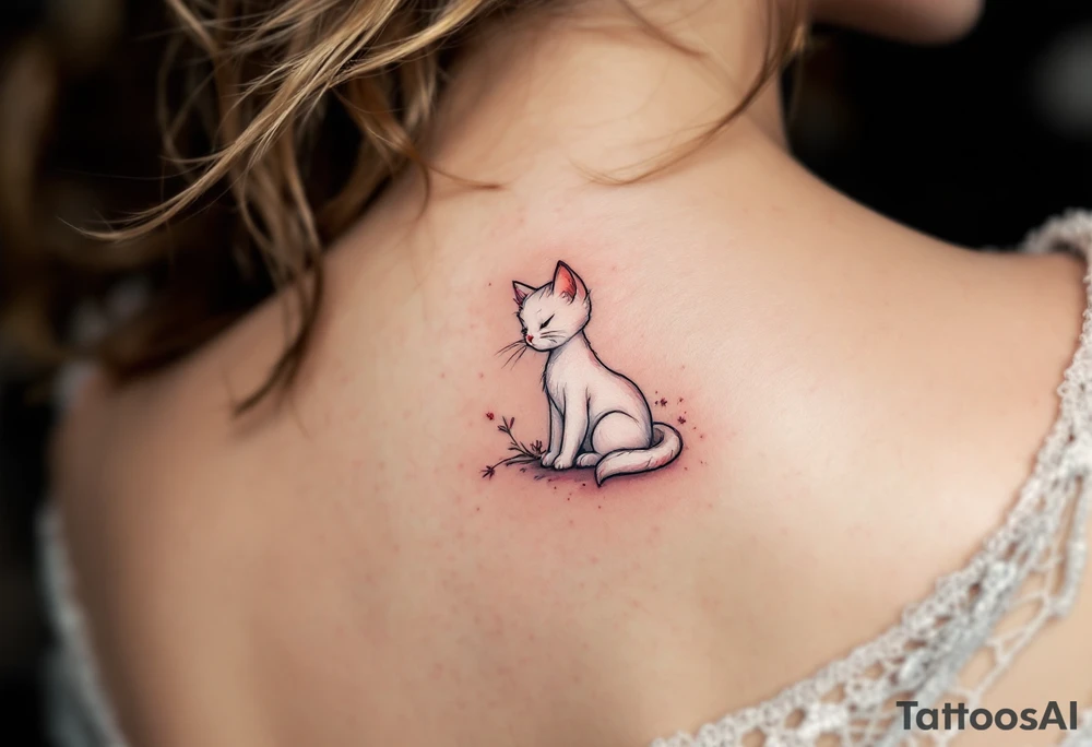 A dainty tattoo of the white cat Marie from The Aristocats in soft shades of pink and gray. tattoo idea